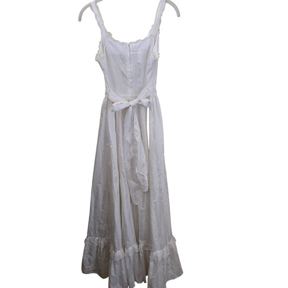 Gunne Sax By Jessica 1970s White Tie Waist Ribbon Lace Detail Maxi Dress Size 7 - Picture 3 of 10